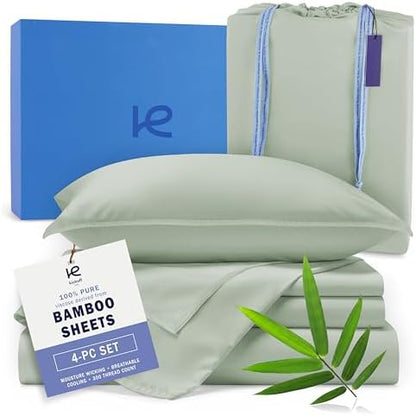 Kickoff Viscose Bamboo Sheets Full Size 4-pc 100% Organic Bamboo Viscose Bed Cooling Sheets Full Size Set Cool Bedding for hot Sleepers Sheet Set - Gift Ready Packaging (Sage Green, F)