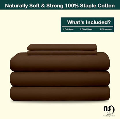 NON Sticky cotton Adjustable Split King Sheet Set for Sleep Number Beds, Premium 100% Long Staple Cotton Bedding, Two Twin XL 39" X 80" Fitted Sheets Fits Up to 18" Deep Mattress, Chocolate Solid