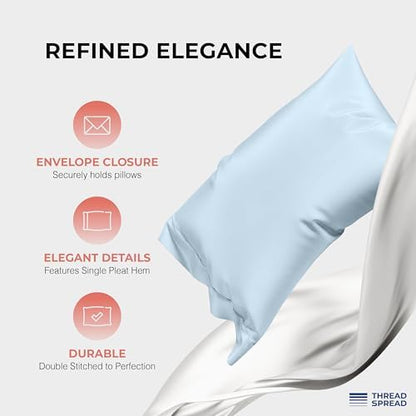 THREAD SPREAD 100% Egyptian Cotton King Size Sheets Set - Luxury 1200 Series Plush Collection Egyptian Cotton Sheets King Size (4 PC, Light Blue), Silky Soft, Cooling, 17" Deep Pocket Bed Set