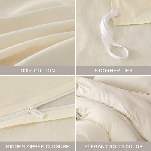 SAPHREAS 100% Washed Cotton Duvet Cover Full Size Set, Linen Like Comforter Cover with Zipper Closure & Corner Ties (No Comforter), 80x90 White