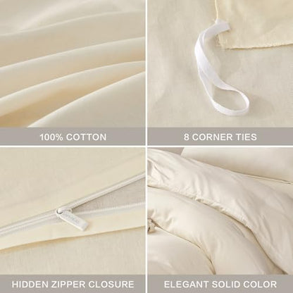 SAPHREAS 100% Washed Cotton Duvet Cover Queen Size Set, Linen Like Comforter Cover with Zipper Closure & Corner Ties (No Comforter), 90x90 White