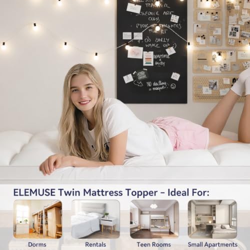 ELEMUSE Twin Mattress Topper, Extra Thick Pillow Top Mattress Pad Cover