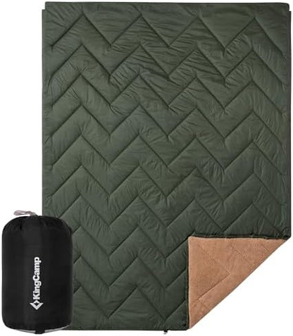 KingCamp Large Camping Blanket with Sherpa Lining, Khaki/Olive 79"x 57"