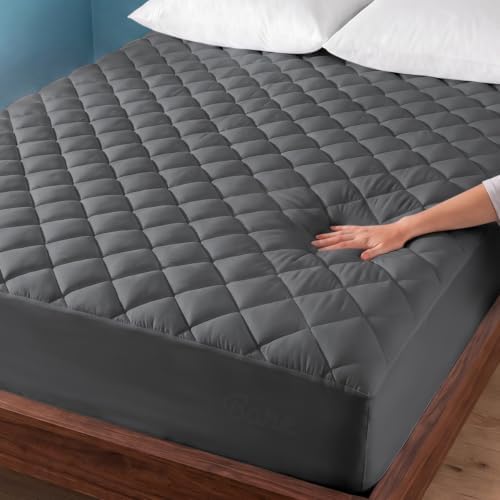 Bare Home Quilted Fitted Mattress Pad (Queen, Grey)