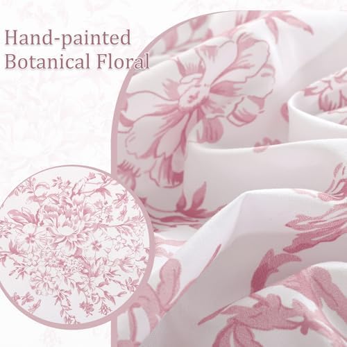 WONGS BEDDING Queen Size Comforter Set, 8 Pieces Pink Floral Bed in a Bag Comferter Sets, Botanical Print Soft Fluffy Microfiber Complete Bedding Sets for All Season (90"x90")