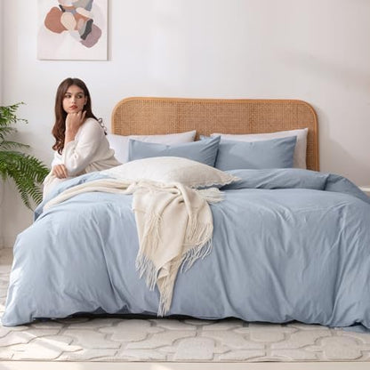 Ventidora 3 Piece Duvet Cover Set Queen Size,100% Organic Washed Cotton with Linen Feel Like Textured, Luxury Soft and Breatheable Bedding Set with Zipper Closure(1 Duvet Cover + 2 Pillowcases)