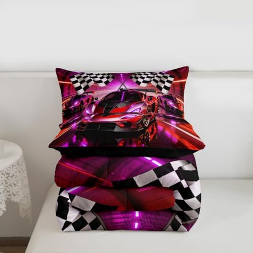 Feelyou Boys Race Car Comforter Set King Size Speed Sports Car Bedding Set for Kids Boys Girls Racing Extreme Sports Duvet Quilt Automobile Bedroom Decor Microfiber 3 Pcs with 2 Pillow Cases