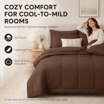 CozyLux King Size Comforter Set Brown - 7 Pieces Bed in a Bag