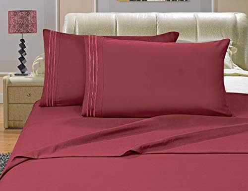 Elegant Comfort Luxurious Bed Sheets Set on Amazon 1500 Premier Wrinkle,Fade and Stain Resistant 4-Piece Bed Sheets, Deep Pocket, California King Burgundy