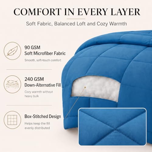 CozyLux Queen Comforter Set Royal Blue - 7 Pieces Bed in a Bag