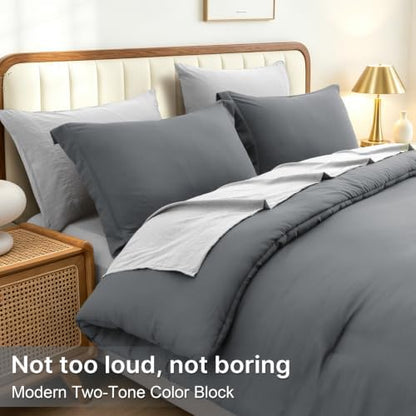 Prewashed Full Size Comforter Set 7 Pieces, Grey Bed Set