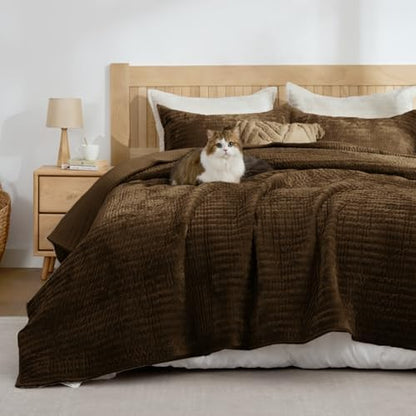 BEDELITE Velvet Quilt Set King Size, Luxury Velvet Comforter Bedding