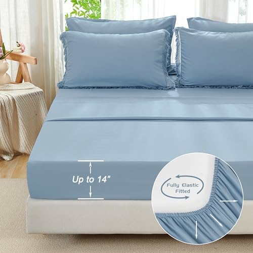 Andency King Comforter Set, 7 Pieces Grayish Blue Bedding