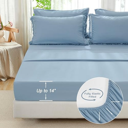 Andency King Comforter Set, 7 Pieces Grayish Blue Bedding