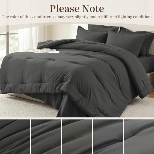 Oversized King Comforter Set 7 Pieces - Ultra-Soft Bed in a Bag, Cozy Luxury All Season Bedding Sets with Comforter, Flat Sheet, Fitted Sheet, 2 Pillow Shams & 2 Pillowcases, Dark Gray