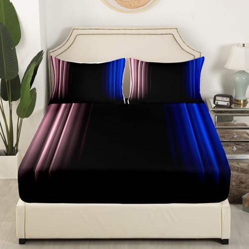 Feelyou Teens Abstract Ombre Decorations Bedding Set for Kids Women Pink Blue and Black Bed Sheets Set Geometric Modern Fitted Sheet Sets Room 3Pcs Twin Size