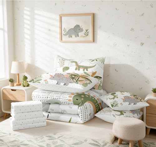 Feelyou Cute Dinosaur 7 Piece Bedding Set Queen Size for Kids Teens