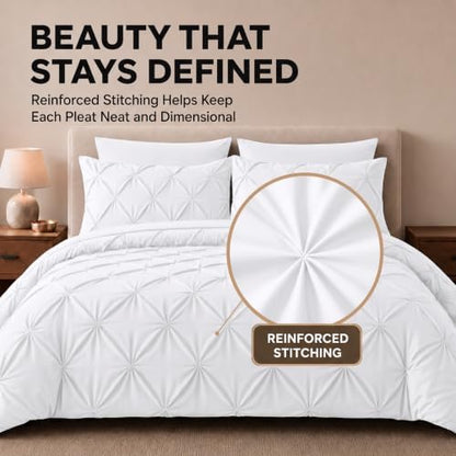 HIMEET Twin XL Comforter Set White - 5 Pieces Pintuck Bed in a Bag