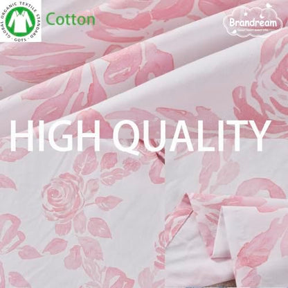 Brandream Organic Cotton Crib Skirt Dust Ruffle, Baby Girl Crib Bed Skirt, 4-Sided, Luxury French Vintage Pink Rose Floral & Bow Cottagecore Toddler Bedskirt Farmhouse Chic Nursery Bedding Skirt