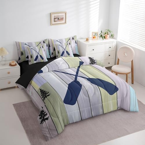 Erosebridal Rustic Farmhouse 7 Pieces Bedding Sets Old Barn Door Twin Comforter Set with Sheets for Boys Girls Kids Room Decor Blue Lake Paddle Decor Bed in a Bag Bed Set Reversible