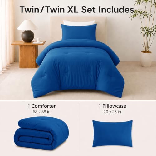 CozyLux Twin Comforter Set, 2 Pieces Down Alternative Bedding, Classic Blue