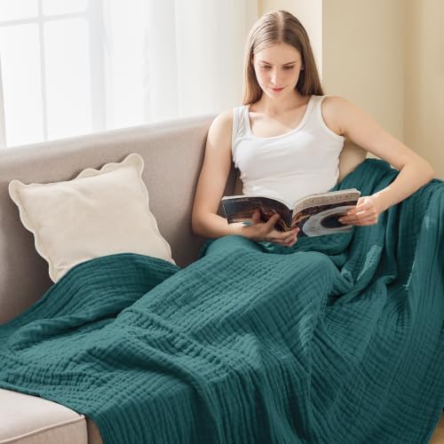 EMME Muslin Blankets for Adults Throw Blanket for Couch Breathable Gauze Soft Lightweight Airy Dark Teal Queen 90" x 90"