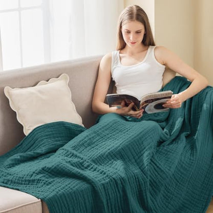 EMME Muslin Blankets for Adults Throw Blanket for Couch Breathable Gauze Soft Lightweight Airy Dark Teal Queen 90" x 90"