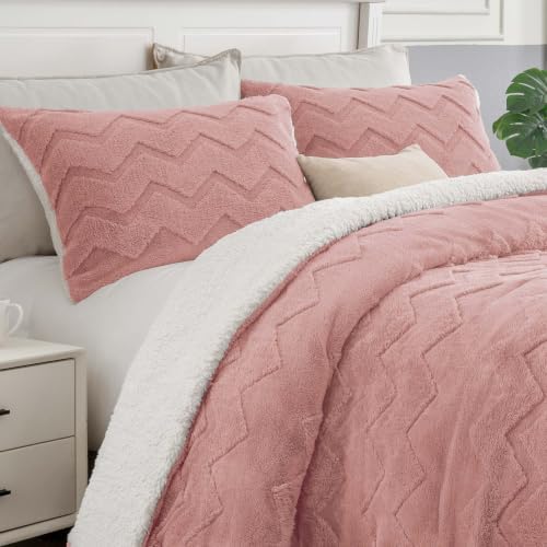 BEDELITE Fluffy Sherpa King Comforter Set,Dusty Pink