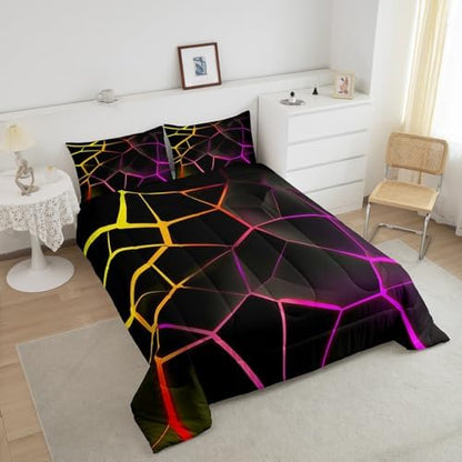 Feelyou Geometric Honeycomb Comforter Set Red Stereoscopic Hexagon Comforter for Kids Boys Girls Beehive Hexagon Bedding Set Geometric Duvet Set Simplistic Room Decor Quilt Queen Size Boys