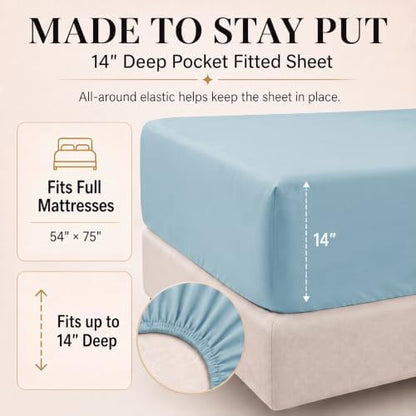 CozyLux Full Size Comforter Set Light Blue, 7 Pieces Bed in a Bag