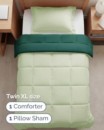 Twin XL Comforter Set - Emerald/Light Sage All Season Bedding - 2 Piece Set