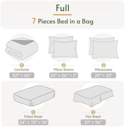 Full Comforter Set with Sheets - 7 Pieces Bed in a Bag Green Bedding Sets