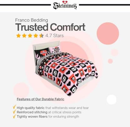 Skelanimals Bedding 7 Piece Full Bed Set, Soft Checkered Comforter and Sheet Set with Sham, Kit The Cat, (Officially Licensed Product) by Franco Collectibles