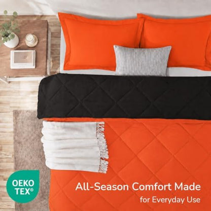 downluxe Twin Comforter Set Soft Reversible 2 Pieces, Flame/Black