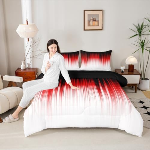 Castle Fairy Modern Tie-dye Comforter Set,Geometric Abstract Bedding Set for Kids Girls Women,Adults Red Black White Comforter,Ombre Art Quilted Duvet Set Bedroom Collection Twin Size 2Pcs
