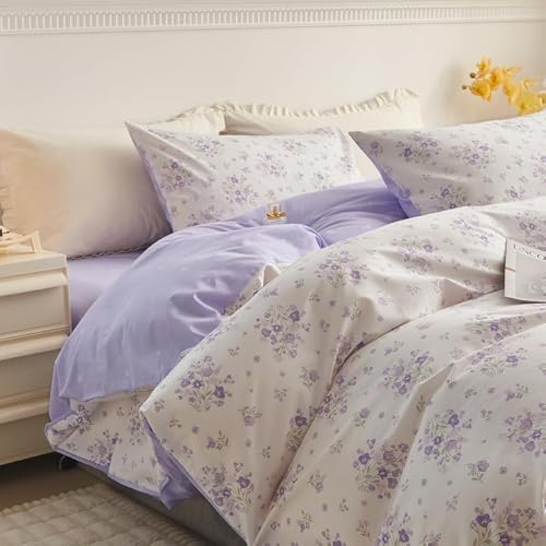 LifeTB Purple Floral Comforter Set Twin XL Fluffy Soft Microfiber Girls Garden Floral Bedding Comforter Botanical Flowers Comforter with 2 Pillowcases Vintage Aesthetic Bedding Twin XL Comforter Set