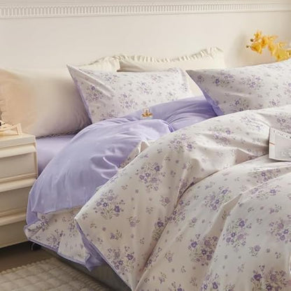 LifeTB Purple Floral Comforter Set Twin XL Fluffy Soft Microfiber Girls Garden Floral Bedding Comforter Botanical Flowers Comforter with 2 Pillowcases Vintage Aesthetic Bedding Twin XL Comforter Set