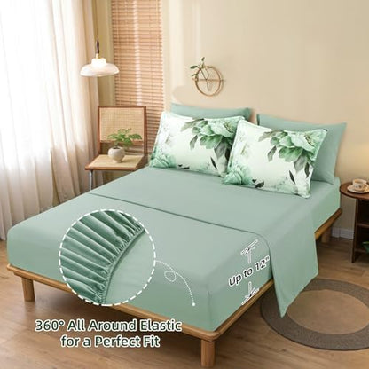 Dobuyly Green Full Size Comforter Set 7 Piece Floral Bed in a Bag