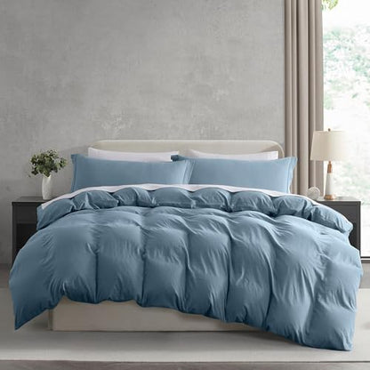 Hearth & Harbor Prewashed Full Duvet Cover Set, Stone Blue