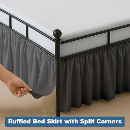 Ruffled Bed Skirt Split Corners with Platform, Tailored Fit Hotel Quality Wrinkle Free Ultra-Soft Microfiber Dust Ruffle, Upto 8 Inch Drop, Full XL, Dark Grey