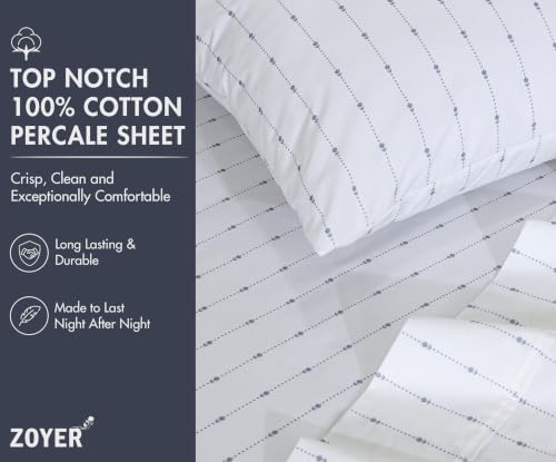 ZOYER 100% Cotton Sheets – Full Size Percale Bedding, Cooling & Breathable, Durable with a Crisp, Soft & Comfortable Feel, 16" Deep Pocket, 4-Piece Set, Doted Bud