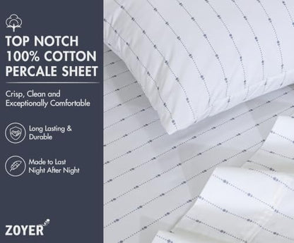 ZOYER 100% Cotton Sheets – Twin Size Percale Bedding, Cooling & Breathable, Durable with a Crisp, Soft & Comfortable Feel, 16" Deep Pocket, 3-Piece Set, Doted Bud