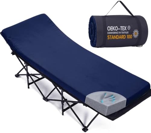 CYMULA Camping Cot Pad 2 Inch Memory Foam, Pad Only,Camping Pad for Folding Cot and Foldable Cot, Portable Roll Up Camp Gear for Car Camping Travel Tent, Non-Slip Waterproof Bottom, Removable Cover