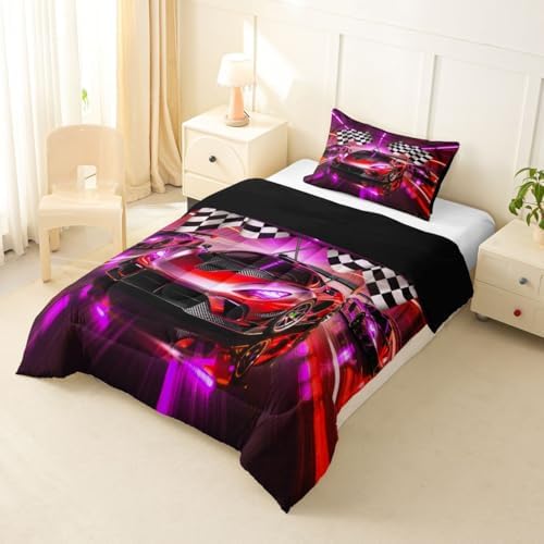 Feelyou Boys Race Car Comforter Set Twin Size for Kids Boys Girls