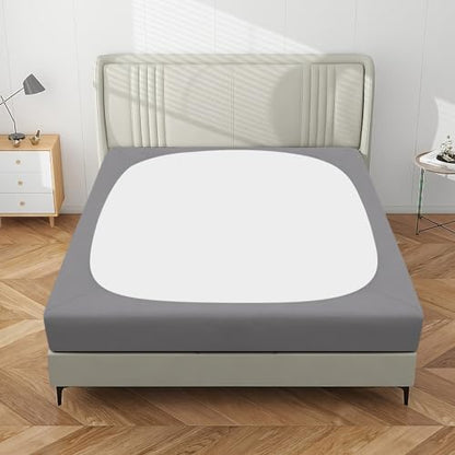 PureFit Stretchy Box Spring Cover King - Elastic Fitted Box Spring Wrap Around 4 Sides, Wrinkle & Fading Resistant Fits King and C-King Size Beds, Light Gray