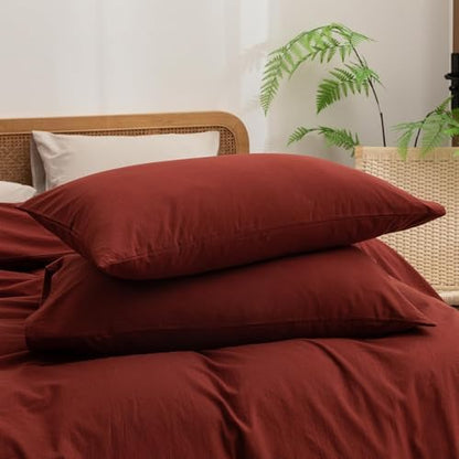 BESTOUCH Cotton Solid Duvet Cover Set Fired Brick Red Alaska King