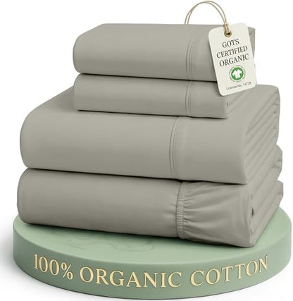 Lane Linen Queen Bed Sheets 100% Organic Cotton Percale Cooling - Silver