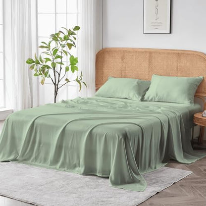 Sijo AiryWeight Tencel Sheet Set, 100% Lyocell Derived from Eucalyptus, Buttery Soft, Architectural Digest Best Cooling Sheets Winner - 4pc - 2 Pillowcases 1 Fitted 1 Top (Sage, Full)