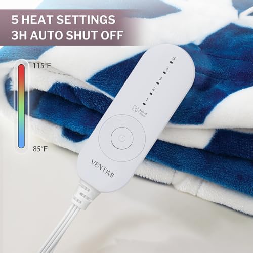 VENTIMI Heated Throw Blanket, 5 Heat Levels & 3 Hours Auto Off, Navy