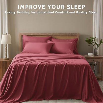 Twin Sheets Set - 4 Piece Soft Microfiber and Wrinkle Free Sheets - Easy Care, Extra Soft, Cooling Sheets - 1 Deep Pocket Fitted Sheet 1 Flat Sheet and 2 Pillowcases (Twin Burgundy)